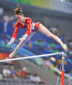 Chellsie Memmel during Team Prelims on Uneven Bars at 2008 Olympics in Beijing
